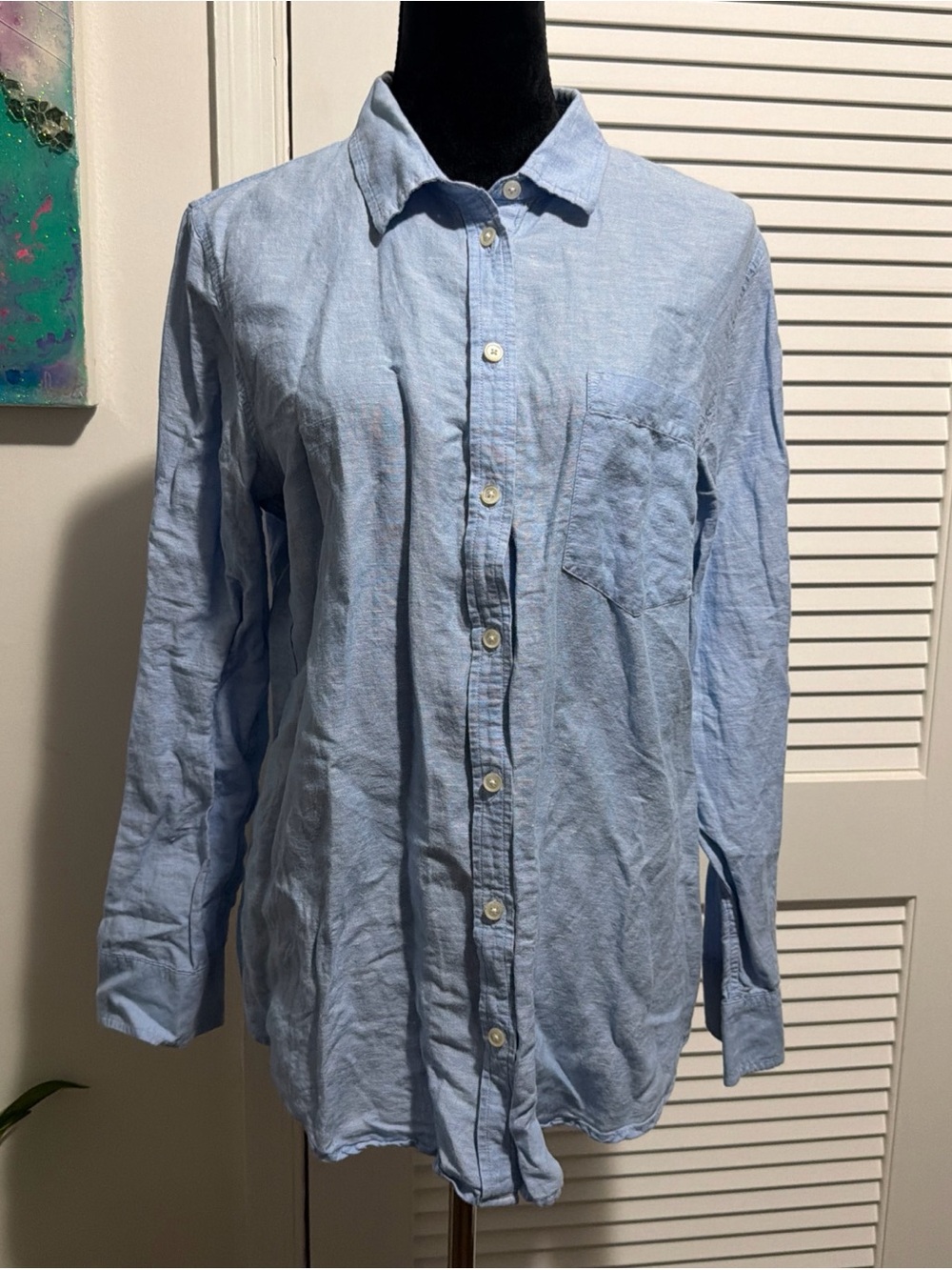 Banana Republic Womens Blue Linen Blend Button Down Shirt - Size Large